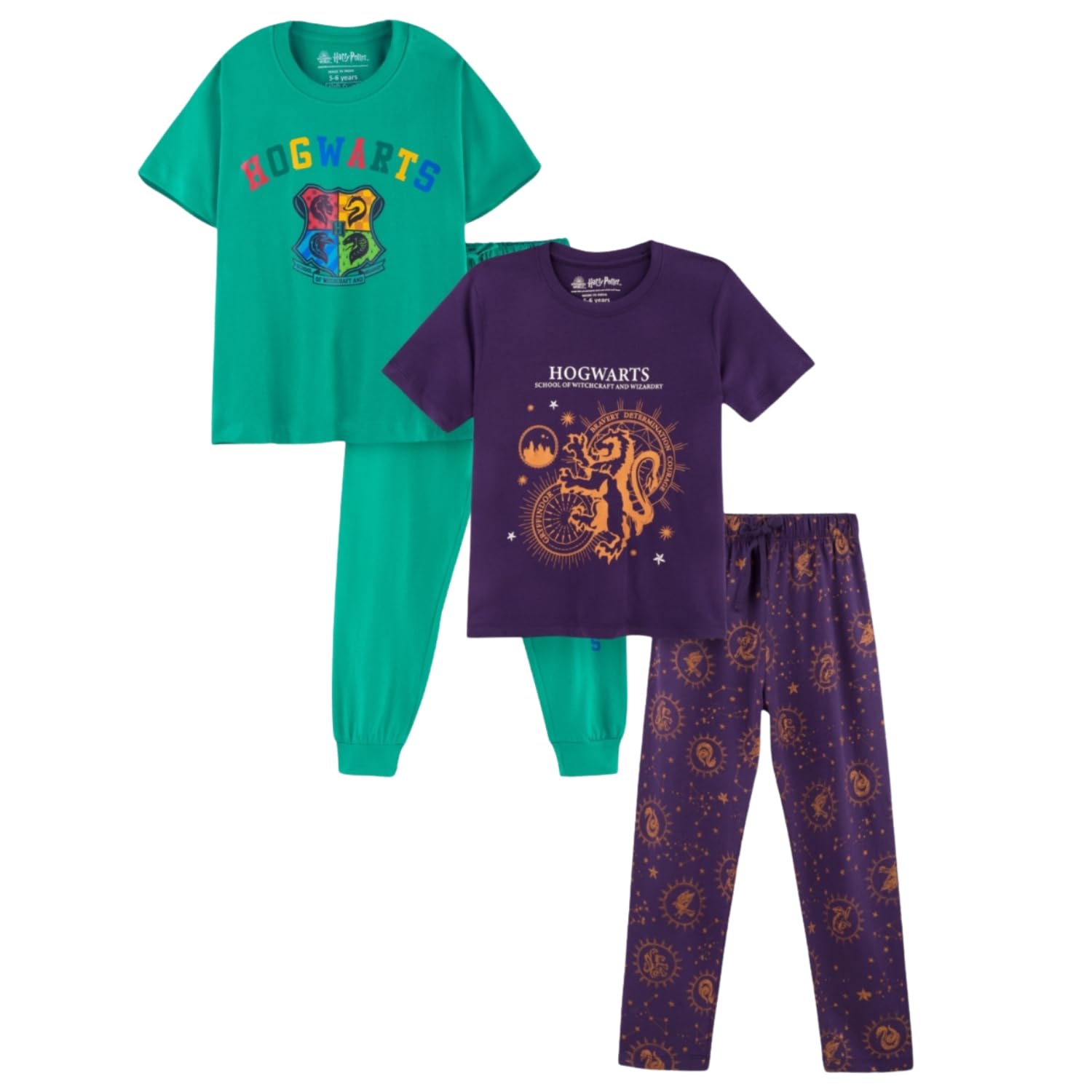 Nap ChiefUnisex Printed Pajama Set | Cotton Night Suit for Boys & Girls Comfortable Nightdress for Kids Matching Tshirt & Jogger Set for Kids (Green & Gothic GRAP) Set of 2