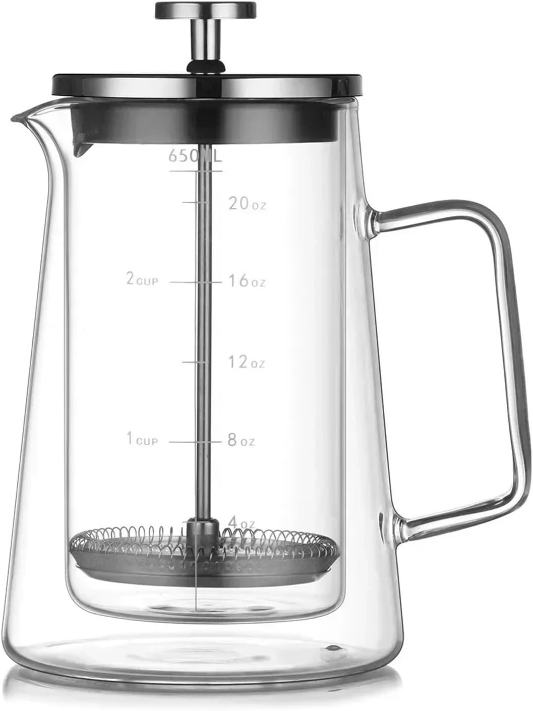 350ML/650ML/1000ML High Borosilicate Glass French Press Double-layer Insulated Coffee Pot Filter Shared Pot Coffee Tool(650ML)