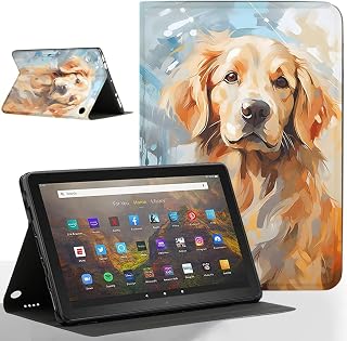 Case for Amazon Kindle Fire HD 8 & 8 Plus Tablet(Fit for 8" 12th/10th Generation,2024/2022/2020 Release),Ultra Slim Multi-Angle Viewing Cover with Auto Wake/Sleep,Painting Dog
