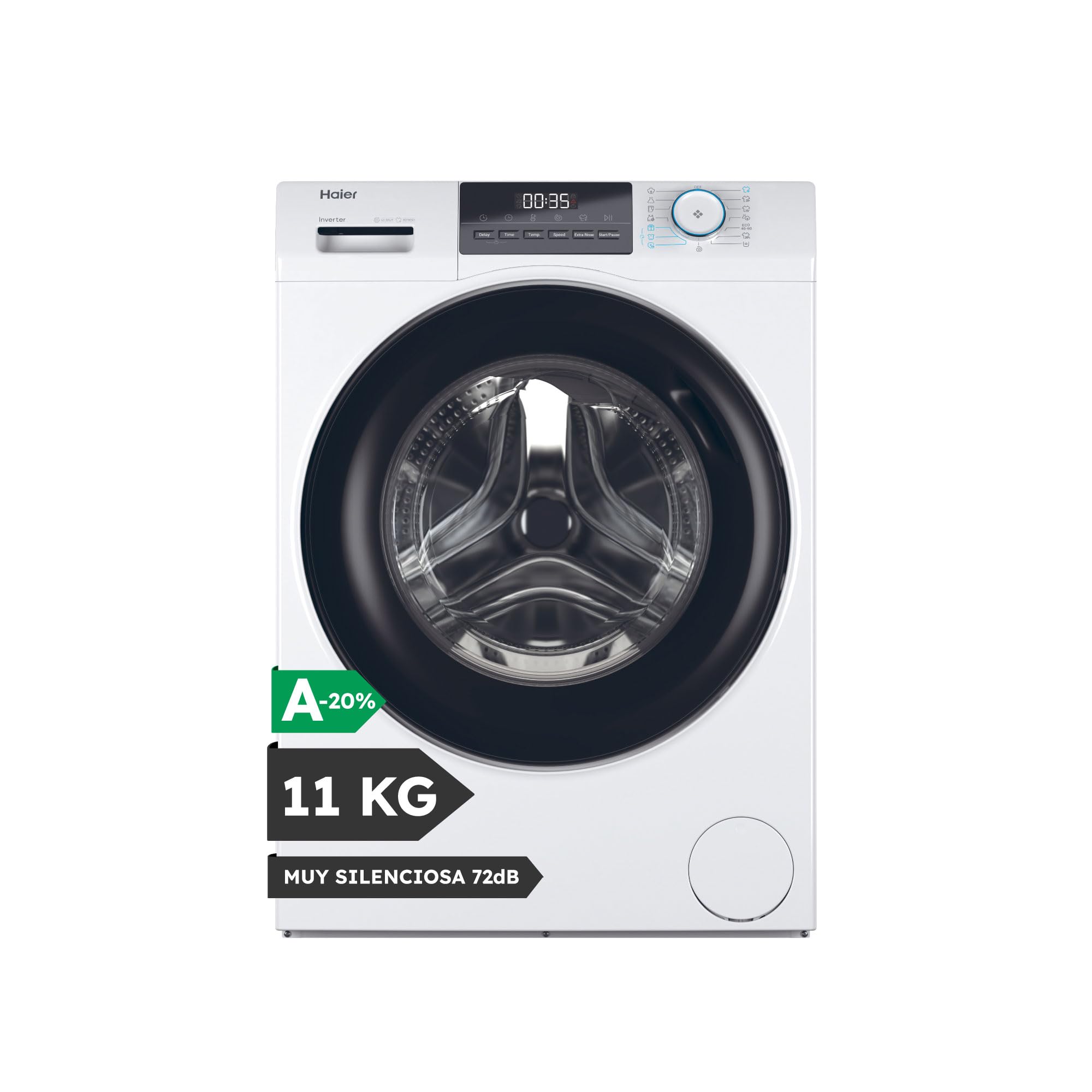Haier I-Pro Series 1 HW110-BP14929A-S Lavadora Carga Frontal 11KG, Función Vapor, 15 Programas, Antibacterias, Motor Inverter, Display Digital, 1400 RPM, Inicio Diferido, Detector de KG, Blanco - 2