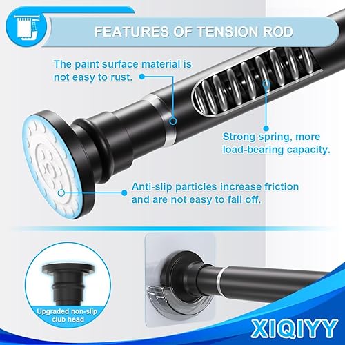 Miniatura 3 de Heavy Duty Tension Rod,Adjustable Shower Rod Tension 28 to 48 inches,Compression Curtain Rod for Windows,Curtain,Doorway,Black
