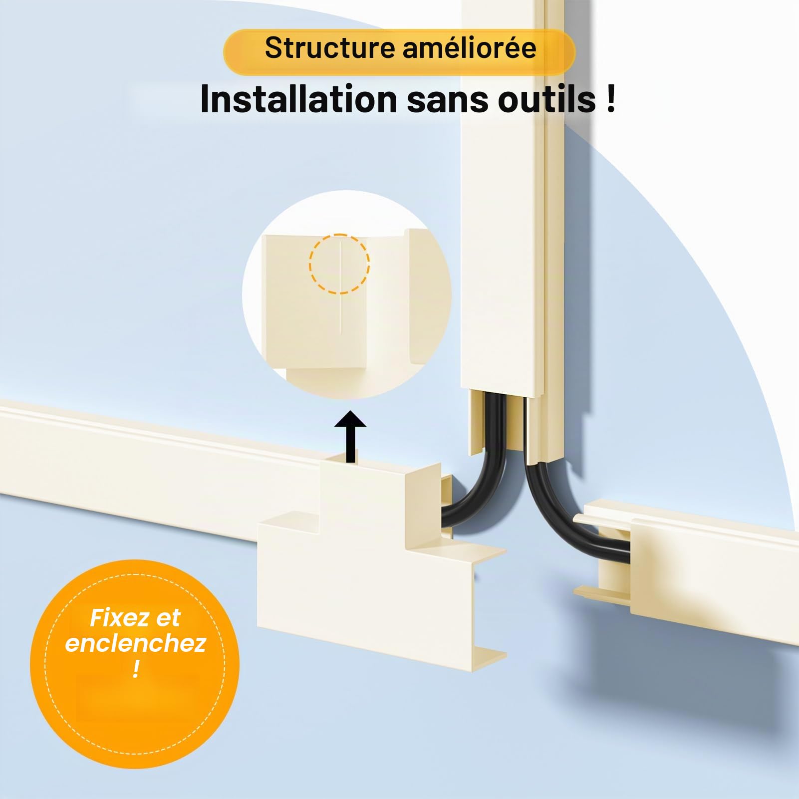 Delamu 4M Goulotte Passe Cable Murale Autocollante, Cable Management, Cache Cable Fils Goulotte Electrique pour TV & Bureau, 10 pièces, L400mm x W24mm x H14mm, ‌Beige