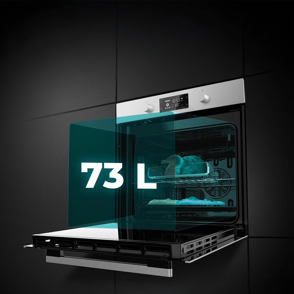 Cecotec Forno da Incasso Multifunzione Pirolitico Bolero Hexa P526000 Line A. 2800W, 73L, 9 funzioni: Defrost, Convenzionale, Grill, Pirolisi. Display Touch, Cooling Fan, Porta Vetro, Classe A
