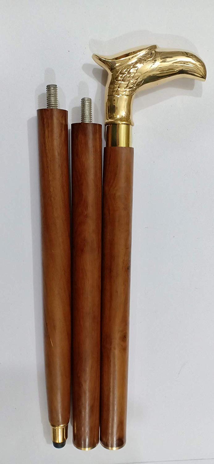 Bastone da passeggio in legno con manico a forma di aquila in ottone