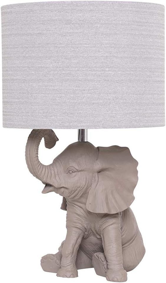 K LIVING Hathi Grey Resin Elephant Table Lamp and Fabric Shade