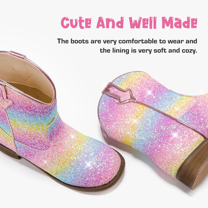 Image of Motasha Toddler Girls Cowgirl Boots Glitter Toddler Cowboy Boot Ankle Girls Boots Little Kids Horse Riding Shoes Party Birthday