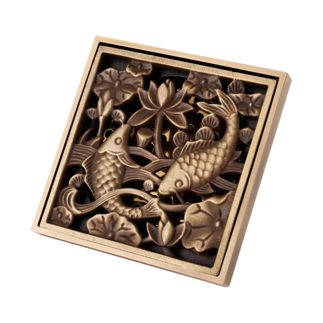 desagüe de suelo, Desagüe de piso Fregadero baño tallado cobre(Fish)