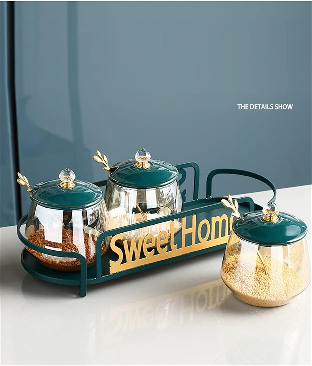 European Transparent Glass Seasoning Jar with Lid Kitchen Salt Sugar Condiment Box Salt Condiment Jar Set Kitchen Storage(D)