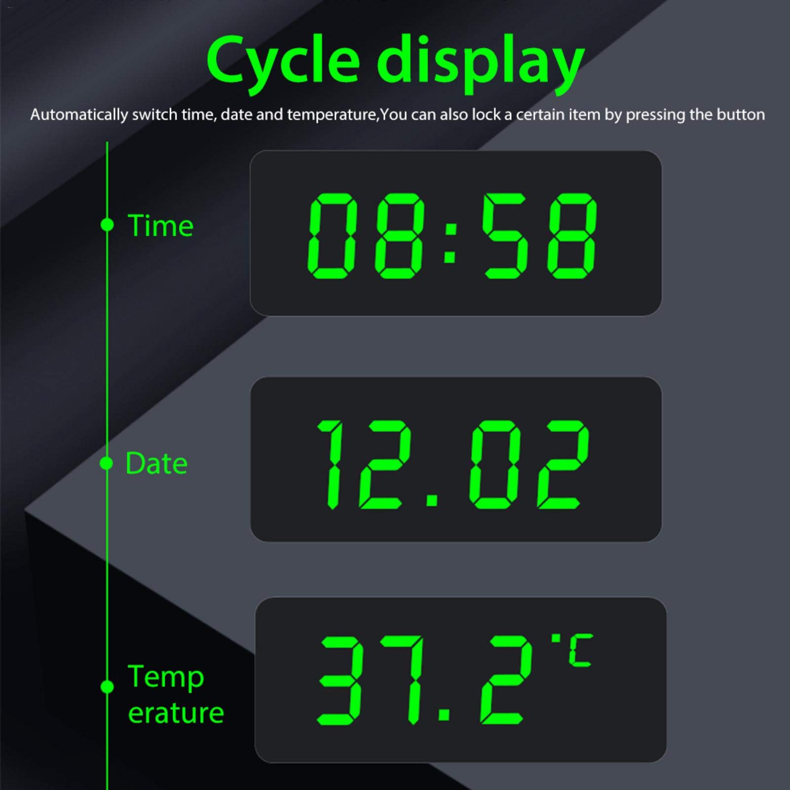 Stick-On - Orologio digitale per auto con 24 ore e batteria integrata, accessorio elettronico