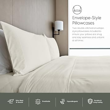 Tafts Twin Sheets Set, Pure 100% Viscose derived from Bamboo Bed Sheets Set, Luxuriously Soft, Silky, Cooling Sheets, Double Stitched, Lifetime Quality Promise (Ivory White)
