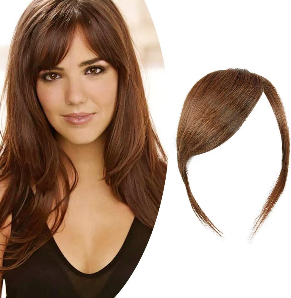 Thick Side Bangs Natural Clip on Bangs Side Swept Bangs Clip in Fringe Bangs Hair Extensions (Light Brown)