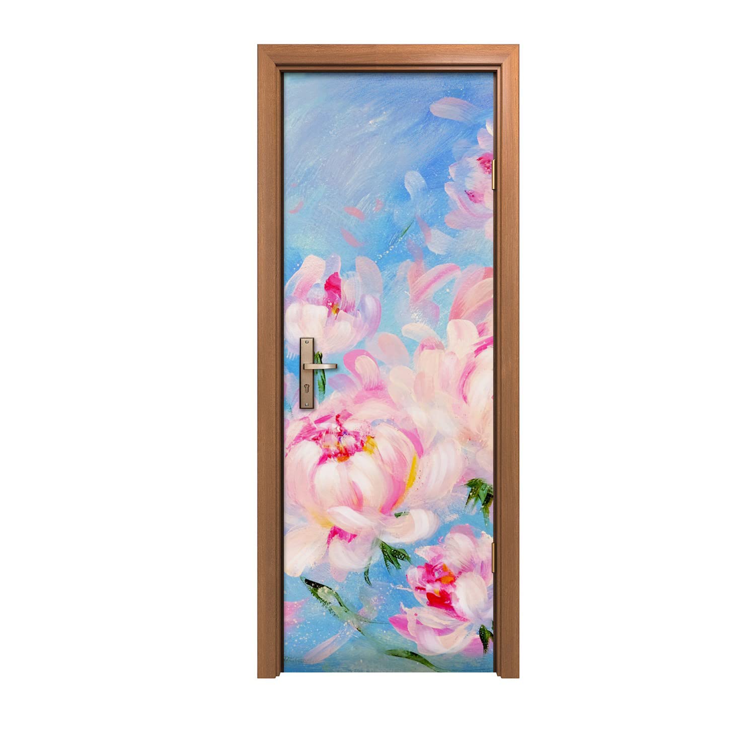 Autocollant de porte 70x200cm Fleurs peintes pour décoration intérieure moderne
