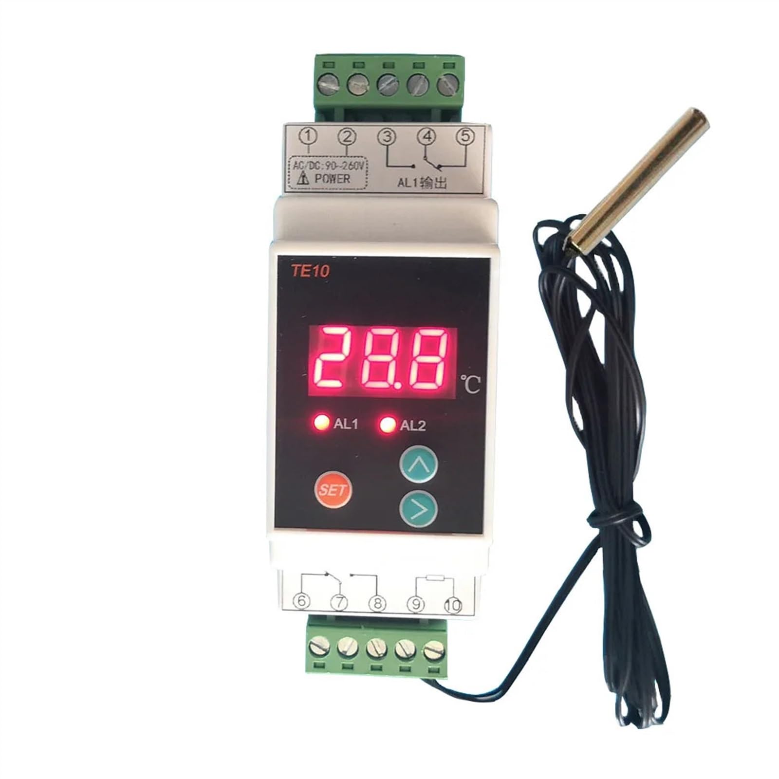PHNOITPQ AC 90-260V Din Rail Thermostat with Sensor 2 Way Relay Output Temperature Controller -40-110℃ HThermostat Controller