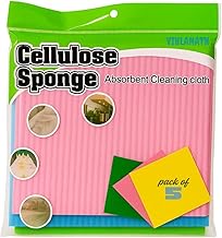 Sponge Wipe Resusable Kitchen Cleaning Foam Cellulose Wood Sponge- Easy to use, Multi- Color & Biodegradable (Pack of 5)