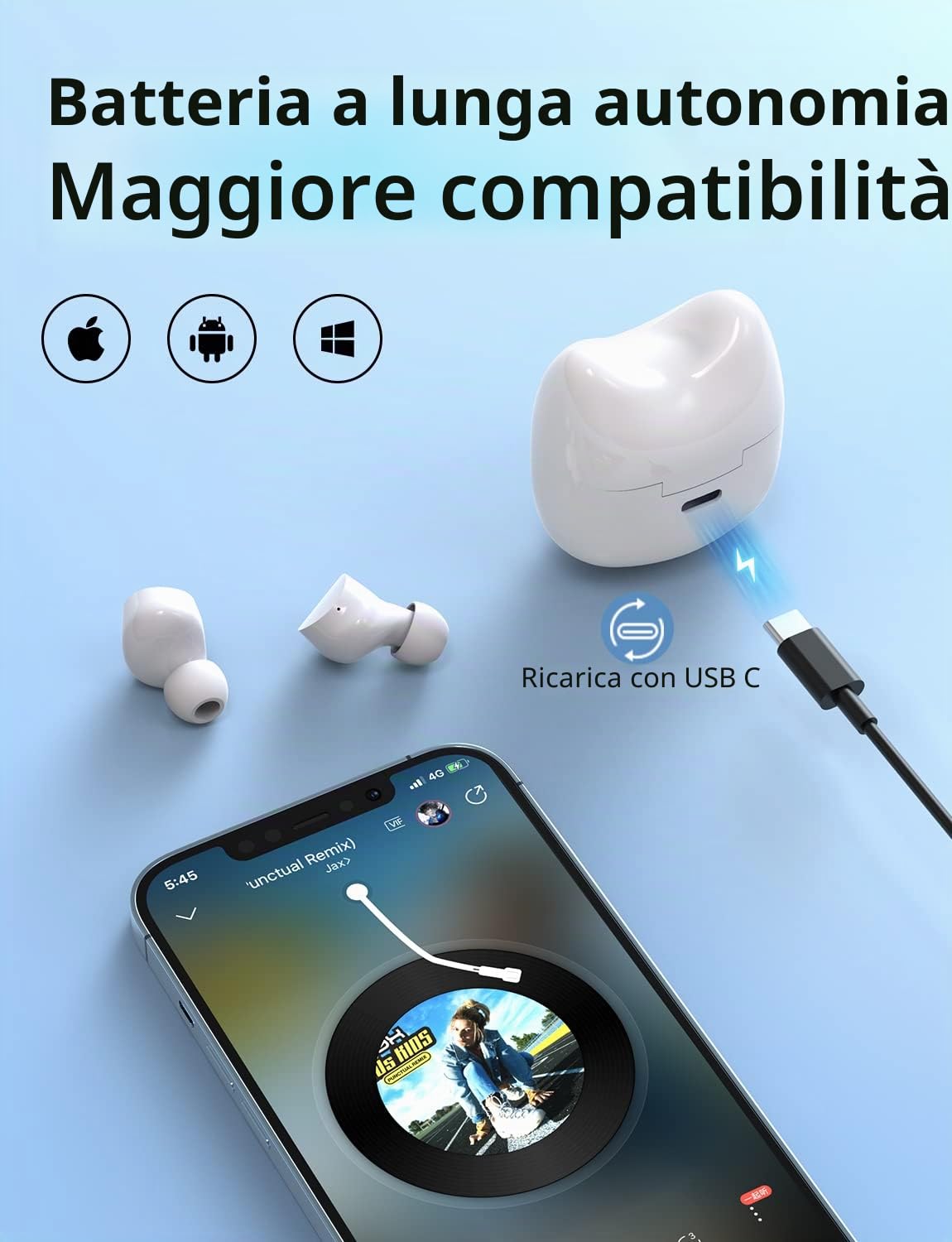 Cuffie Bluetooth Bambini Auricolari Bluetooth 5.0 Stereo Cuffie in Ear Earphones Wireless con Mic ,36 Ore di Riproduzione, Display LED, IPX5 Impermeabile, Auricolari Senza Fili per Android iOS, Bianco