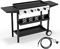 ROVSUN 40,000 BTU 4-Burner Portable Propane Griddle with Ignition, Wheels, Nonstick Tray for Camping BBQ Tailgating