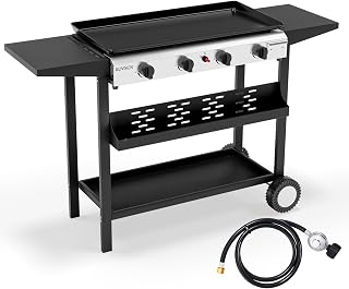 ROVSUN 40,000 BTU 4-Burner Portable Propane Griddle with Ignition, Wheels, Nonstick Tray for Camping BBQ Tailgating