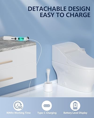 Miniatura 5 de Leebein - Juego de cepillo eléctrico y soporte de inodoro, kit de limpieza de inodoro eléctrico 8 en 1 con 8 cepillos reemplazables, cepillo de