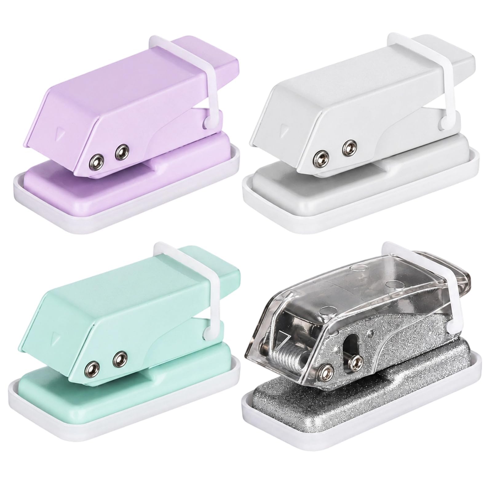 4-Pair Single Hole Punch Set, Silver Grey, Green, Purple, White