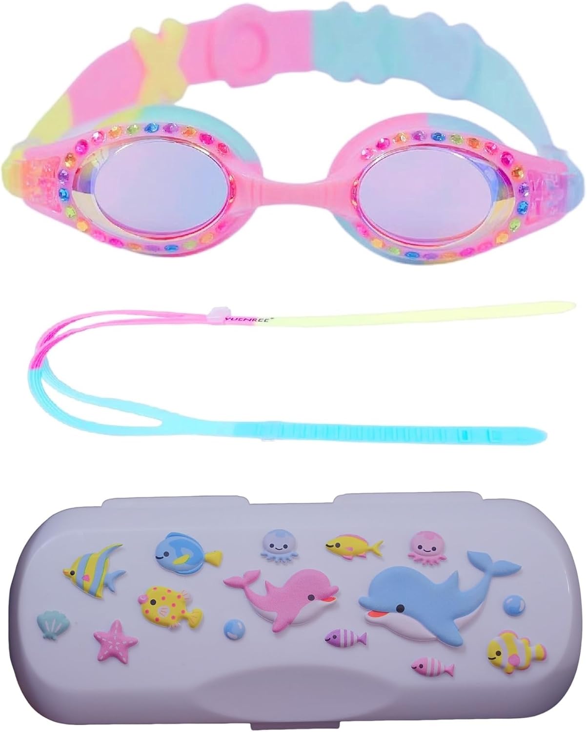 Girls Swimming Goggles Ages 4-12 - No Leak, Anti-Fog, UV Protection, Easy to Adjust, Non Slip - with Travel Case