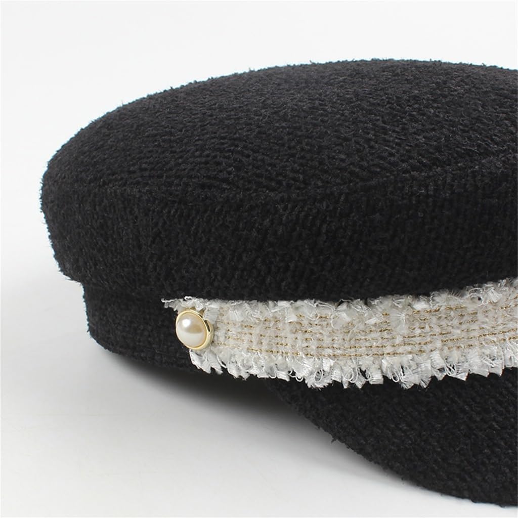 Female Autumn and Winter Temperament Small Fragrant Wind Pearl Flat Top Hat Korean Version