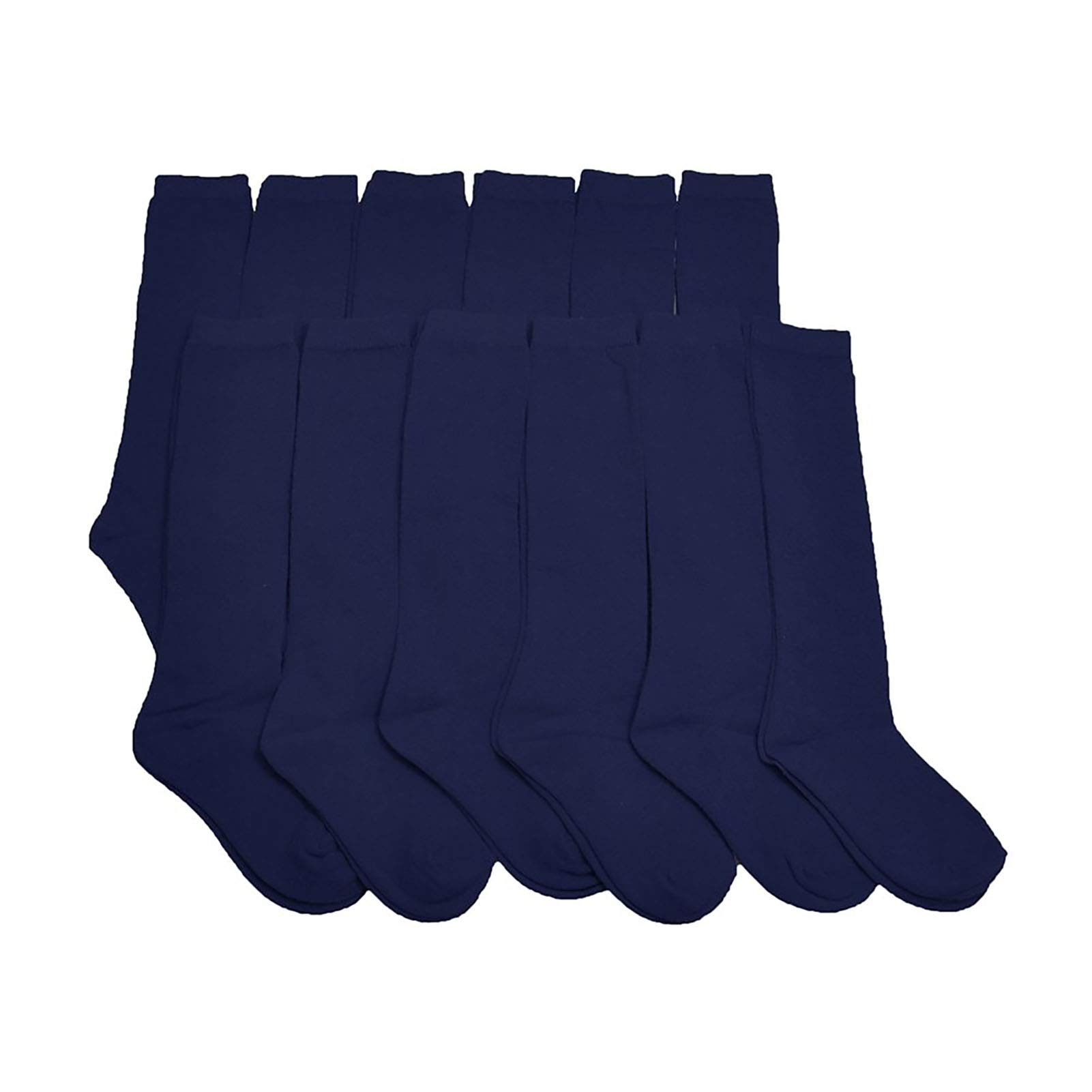 HaraDeco Pack 6 Calcetines Escolares 95% Algodón/Largo Hasta la Rodilla para Uniformes y Sport, Calcetines para Vestir Diario (8-10 años, Azul Marino)