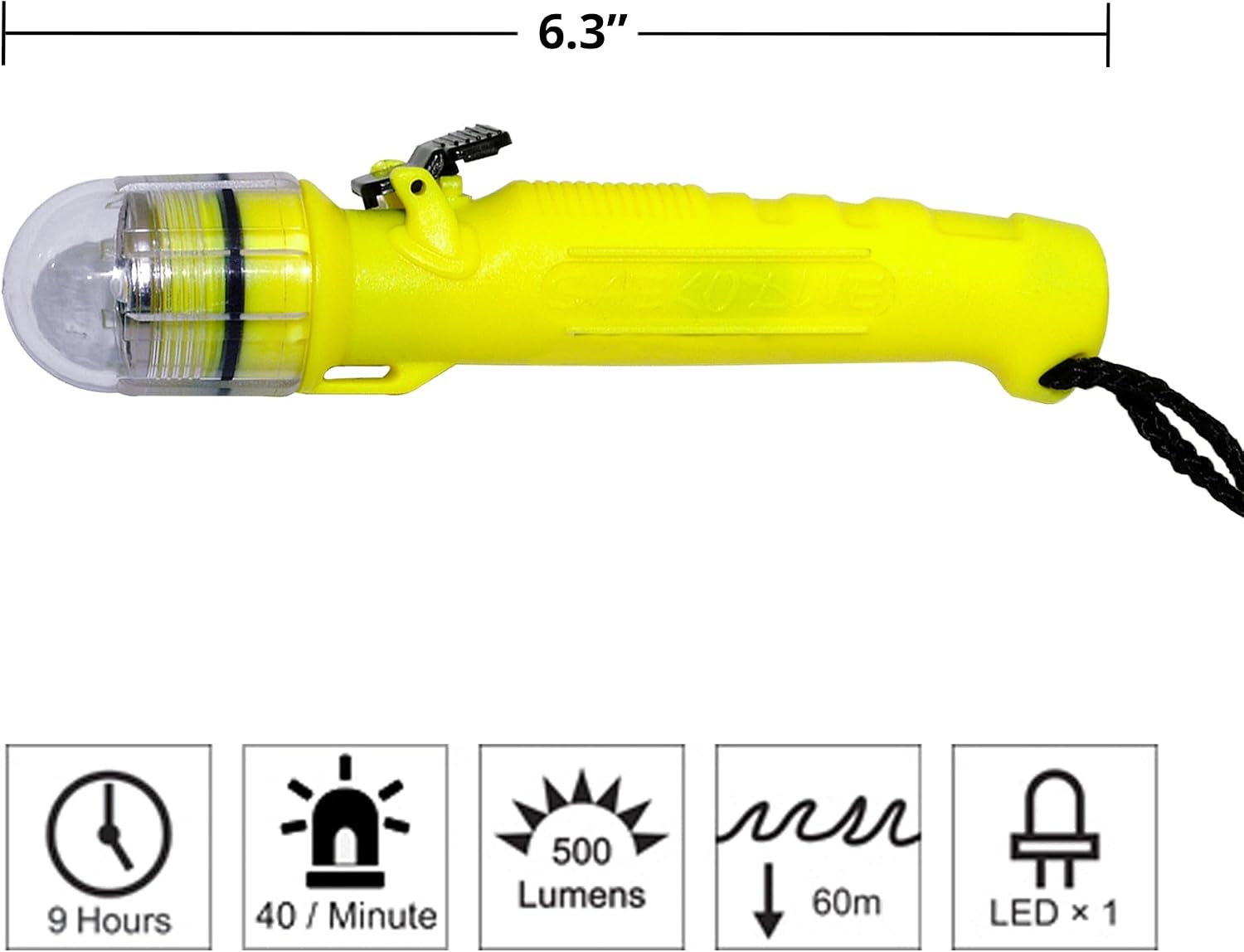 Strobe LED Flashlight - 500 Lumens Underwater Dive Light - Waterproof Strobe Light for Outdoor Activities - Scuba Gear, Technical, Cave, Hunting, Camping Assessories (Fluorescent Yellow)