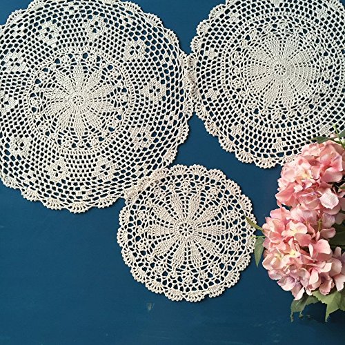USTIDE 6 manteles individuales redondos de crochet de algodón blanco de encaje...