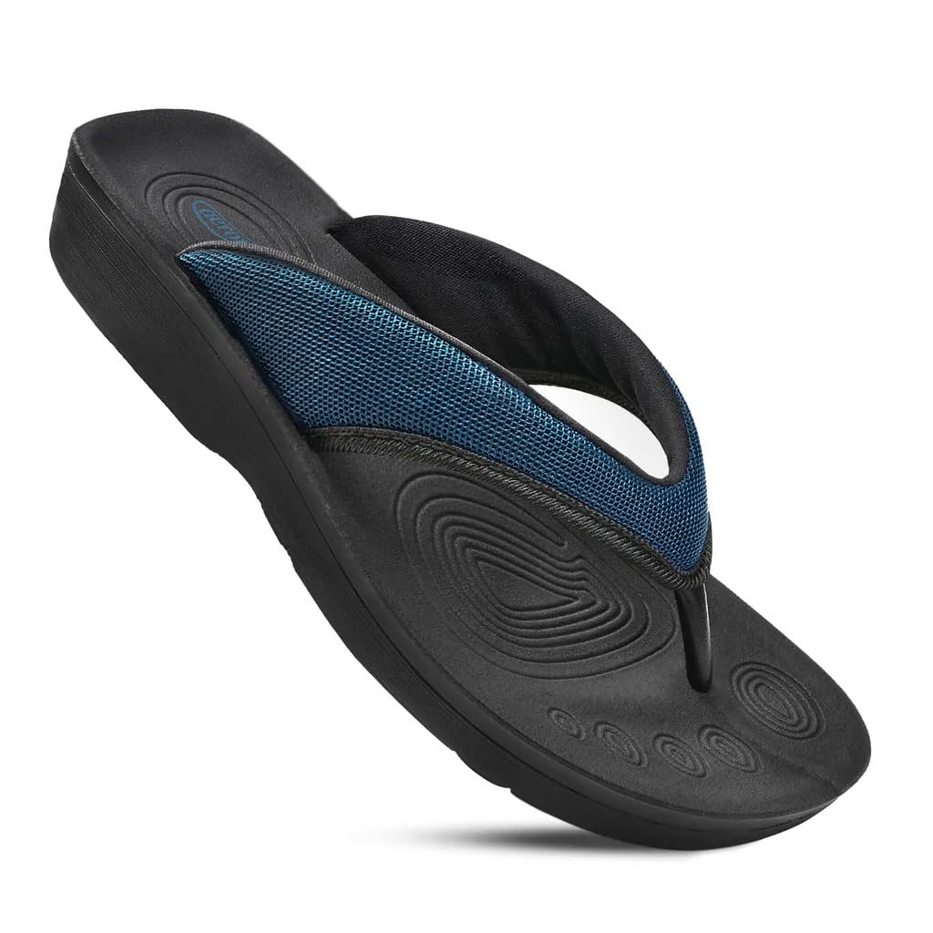AEROTHOTIC Comfy Arch Support flip flops for women Split Toe Stylish Cushioned Strap with non-slip footbed Walking Dressy Sandals Indoor and Outdoor