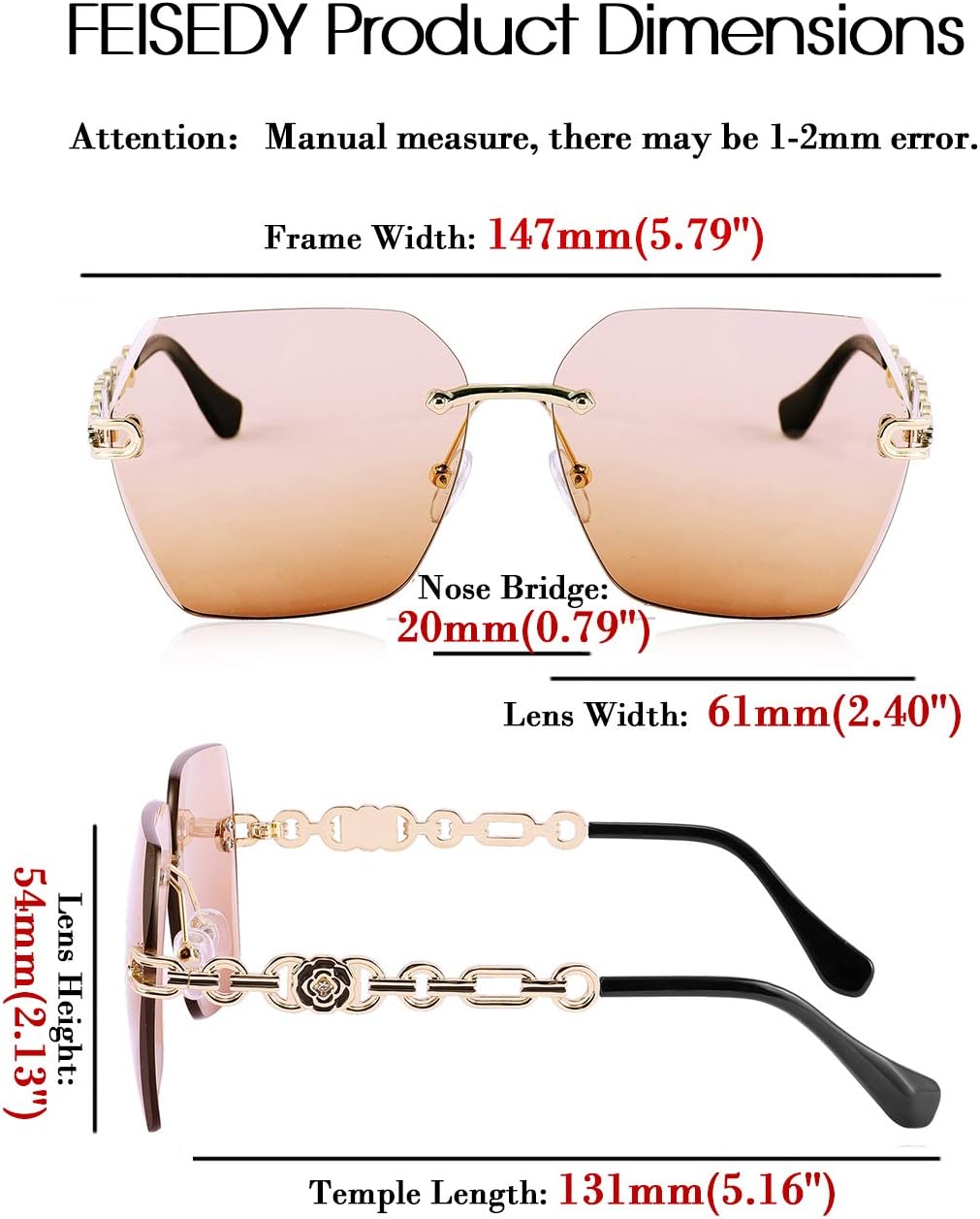 FEISEDY Classic Rimless Sunglasses Women Metal Frame Diamond Cutting Lens Sun Glasses B2567 - Image 6