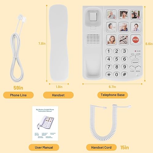 Miniatura 7 de Uvital Teléfono de botón grande para personas mayores, teléfono fijo con cable con 9 botones grandes de marcación de un solo toque, llamadas manos