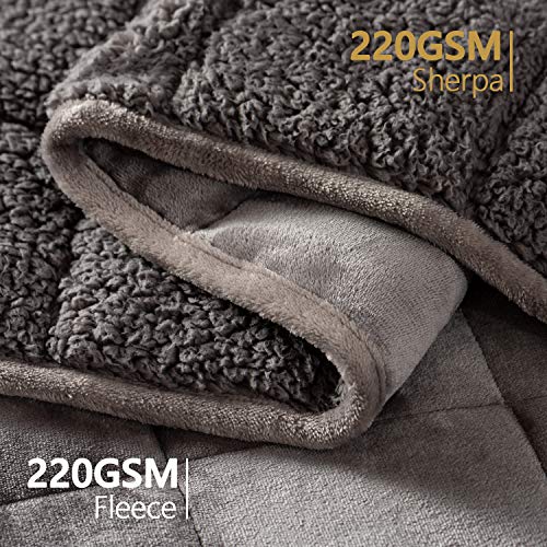 Mr.sandman Weighted Blanket Adults 15Lbs For Queen Size Bed, Soft Sherpa Heavy Blanket Relieves Pressure With Premium Microbeads - 60"X80" Grey #TOP2