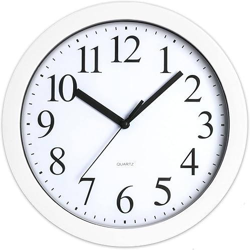 Realspace Reloj de pared analógico de cuarzo redondo, 9 pulgadas, blanco