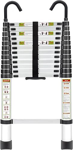 Miniatura 13 de Escalera telescópica RIKADE de aluminio de 6.5 pies con patas antideslizantes y gancho estable, escalera de extensión portátil para el hogar