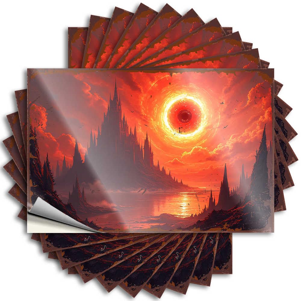A Fiery Sky Over A Gothic Castle Lettering Sticker Bar Man Cave Decor | Girly Door Removable Decal Pack(12X18CM)