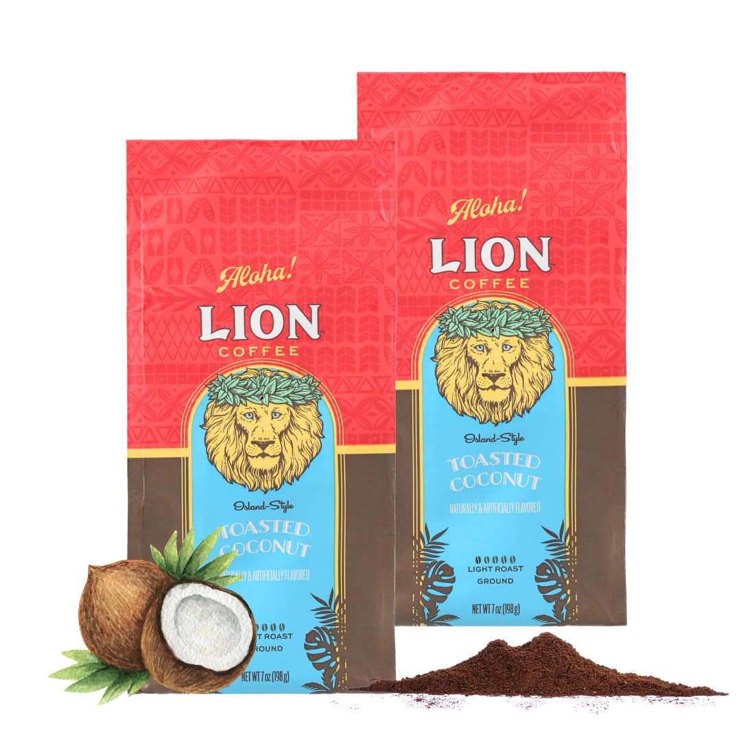 ライオンコーヒー トースティッドココナッツ 7oz (198g) ×2個(粉) フレーバーコーヒー ドリップ ハワイ 中挽き ライトロースト 水出しOK 新パッケージ 人気 ギフト lioncoffee