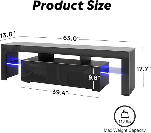 Miniatura 5 de Soporte de TV con luces LED para TV de 606570 pulgadas moderno centro de entretenimiento para juegos soportes de televisión de alto brillo consola