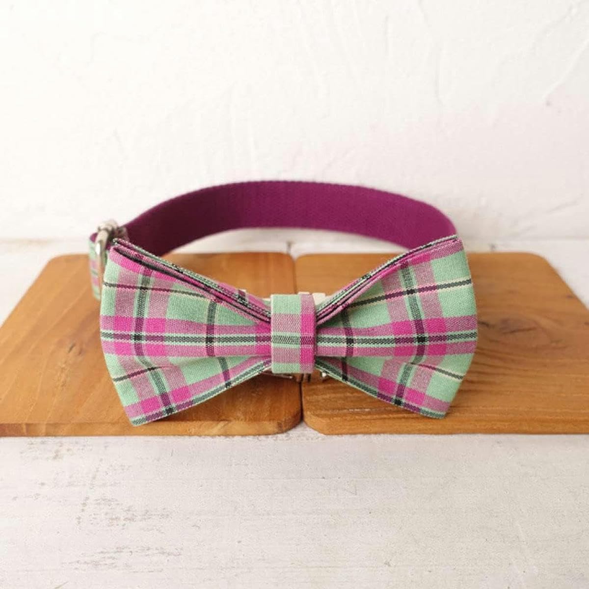 collare per cani viola menta plaid poly satin e nylon 5 taglie collare per cani, collare per cani papillon, xs-Set collare per cani guinzaglio-M