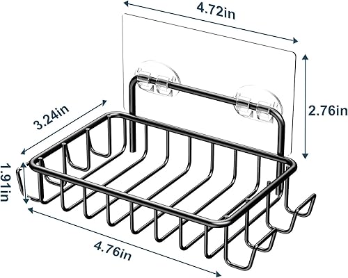 Vista 70 de Nieifi Jabonera de barra para pared de ducha con 4 ganchos, jabonera adhesiva de acero inoxidable para baño, color plateado A-Silver