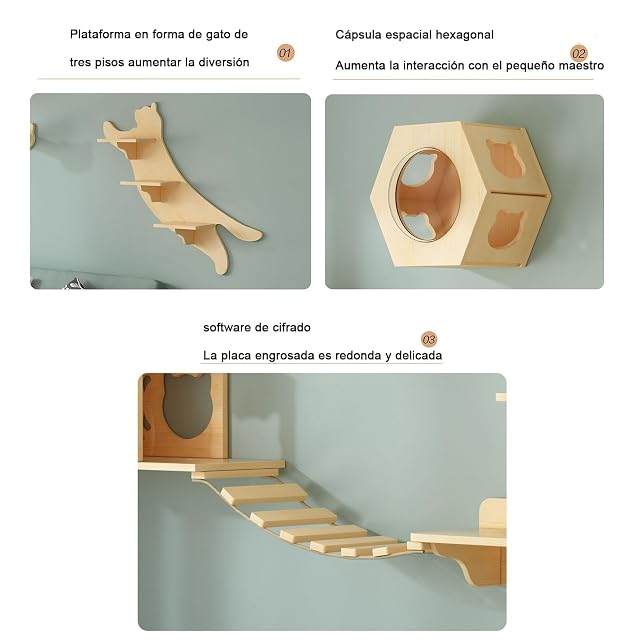 Foto 4 de 7 de Juego de Marco de Escalada para Gatos, Estante de Pared Flotante para Gatos, Muebles para Gatos Pared