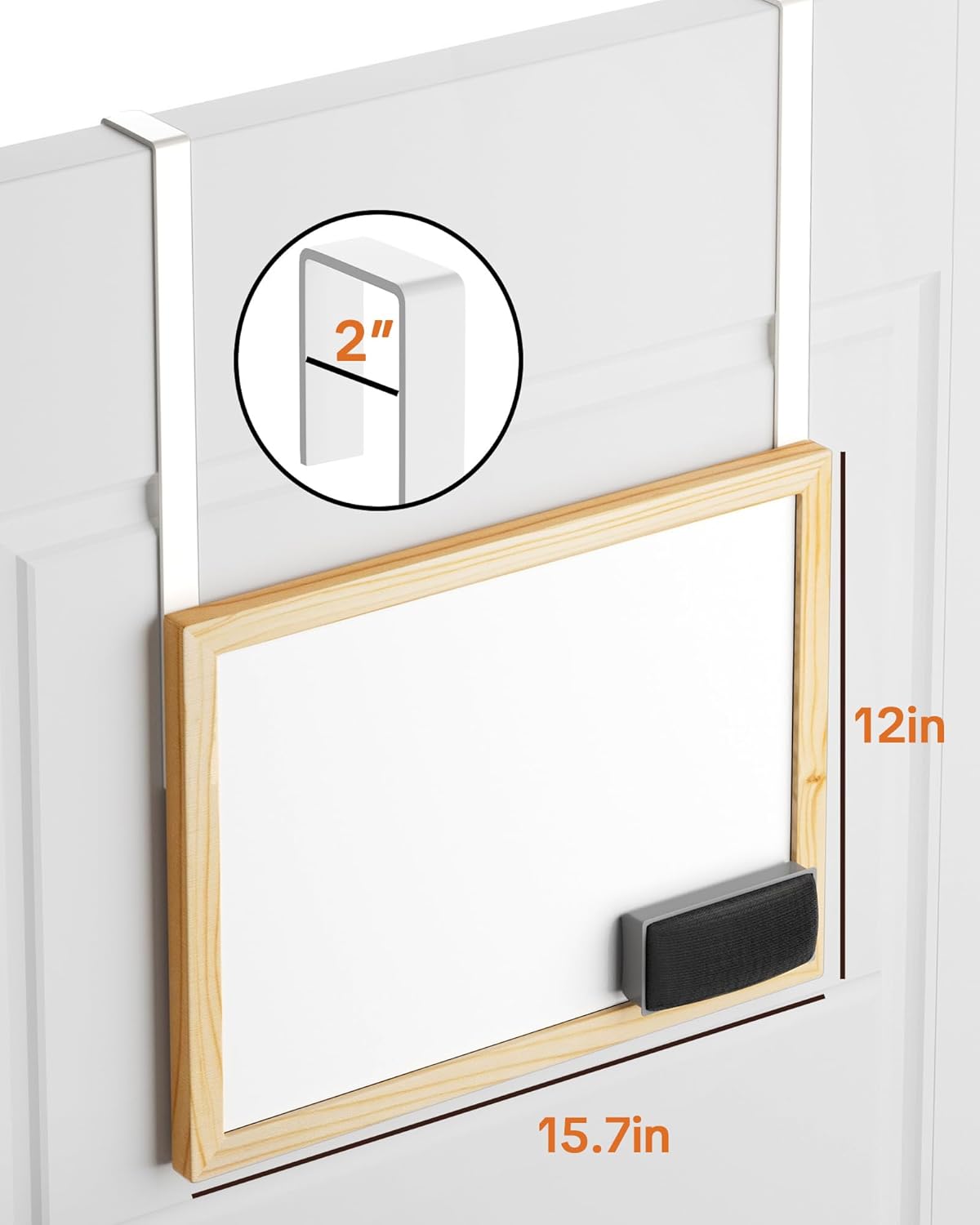 Bulado Over the Door Whiteboard, 16"x12" Wooden Dry Erase Board with 2 Hanging Rods, Small White Board for Door, Cubicle Whiteboard for Home, Office, Dorm, No Drills