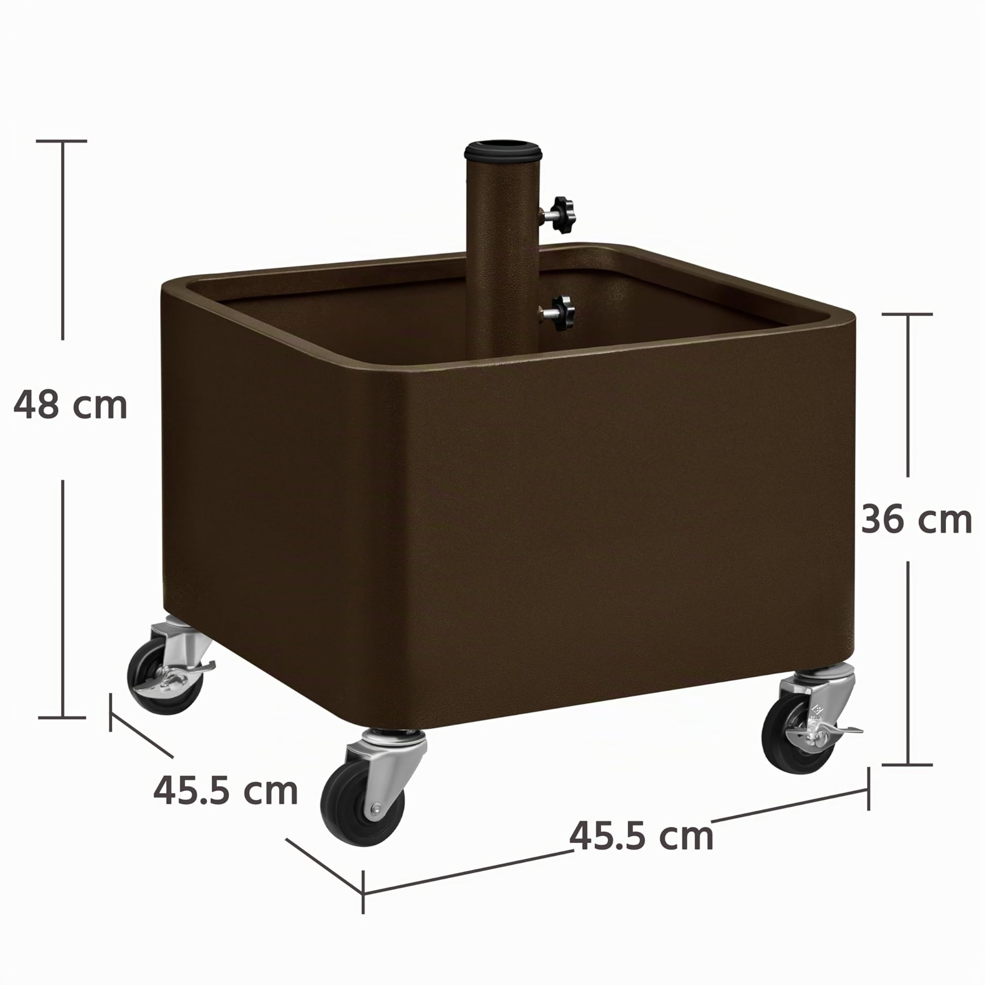 Yaheetech Pied de Parasol Carré avec Pot de Fleur 2 en 1, Charge Max. 150 kg, Support Parasol Base de Parasol avec roulettes, Trous de Drainage, Remplissage Sable/Pierres 45,5 x 45,5 x 48 cm