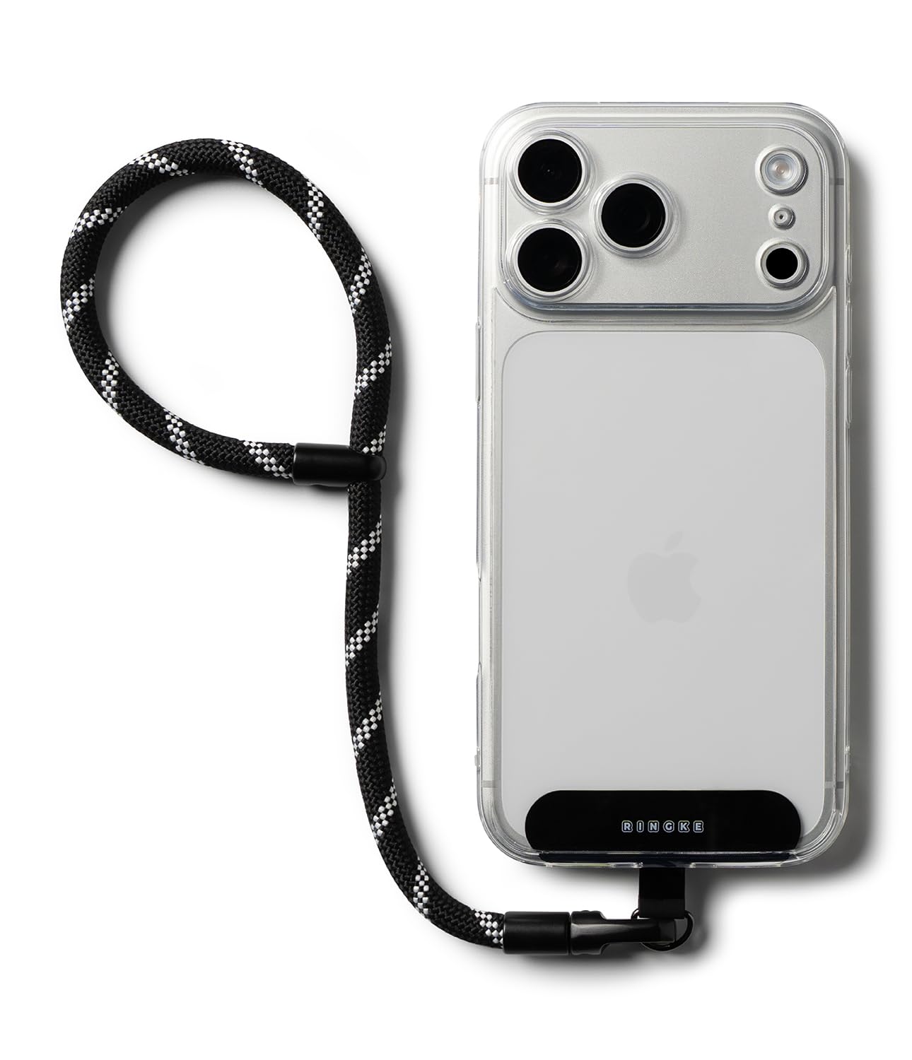 Ringke Holder Link Flow Hand Strap [P Type] with TPU Tether Tab, Adjustable Tangle-Free Polyester Sturdy Rope Wrist Loop Compatible with Universal Smartphone Case, etc. - Shade Black