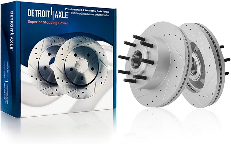 Discos de freio dianteiros perfurados e ranhurados Detroit Axle para Ford F-250 e F-350 Super Duty RWD – 2 unidades