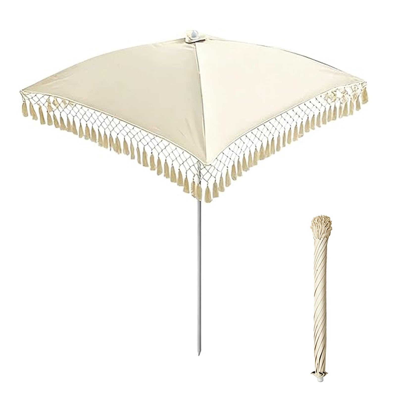 Sombrilla rectangular de jardín con flecos para terraza y camping