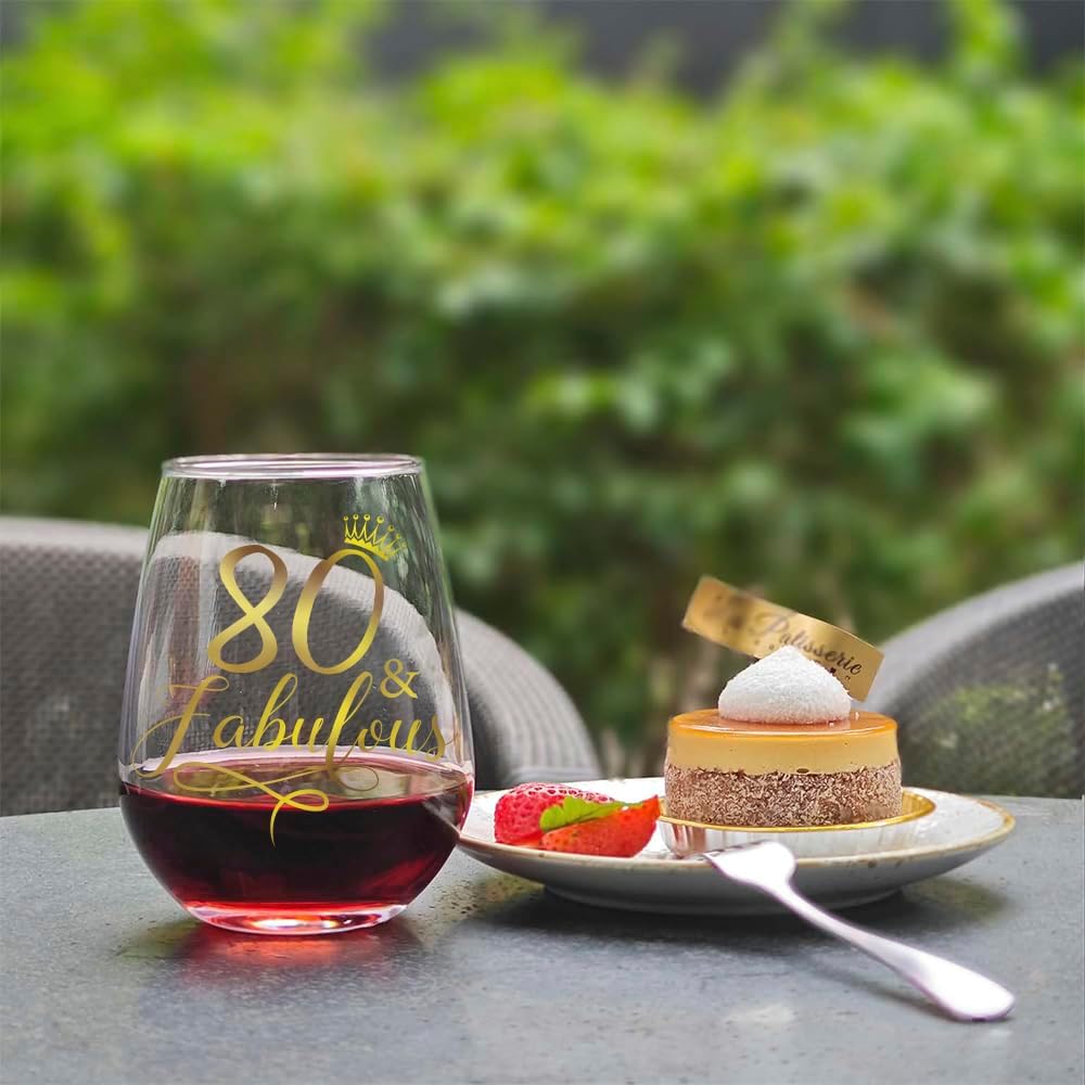 80 & Fabulous Wine Glass 80th Birthday Gifts for Women, Happy 80th Birthday Wine Glass, Funny 80 Fabulous Gift for Mom Friends Wife Coworker, Turning 80th Happy Birthday Wine Gifts Bag - Image 3