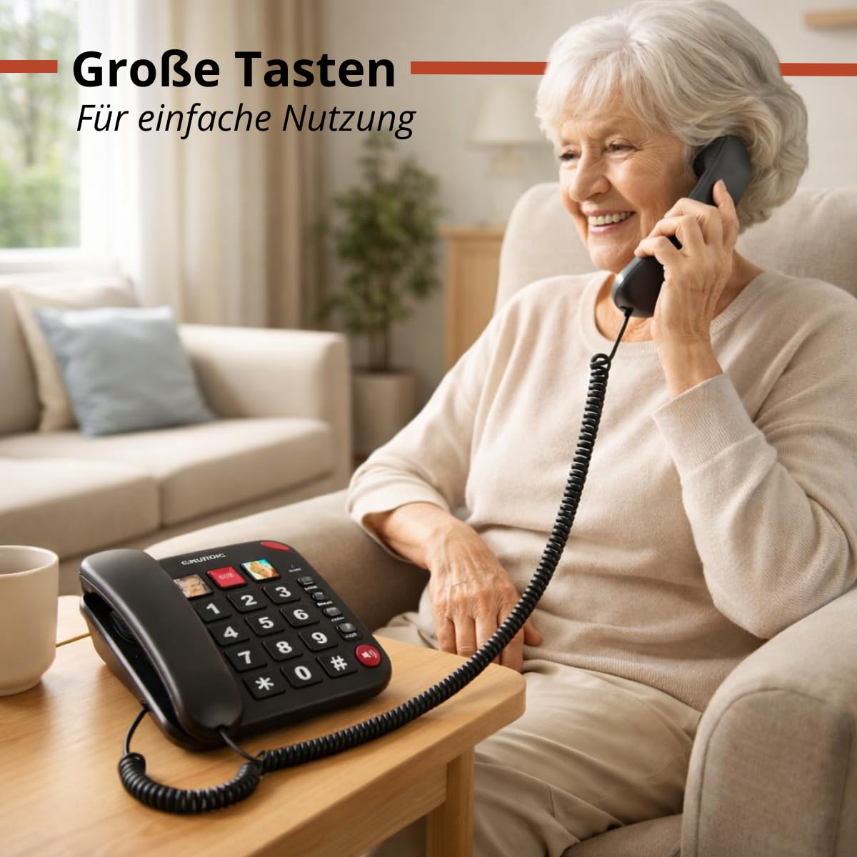 Grundig Telefon Senioren - Festnetztelefon Senioren mit großen Tasten - Seniorentelefon Festnetz mit Foto-Schnelltasten - Telefon Festnetz - Lautsprecher und SOS-Taste - Schwarz