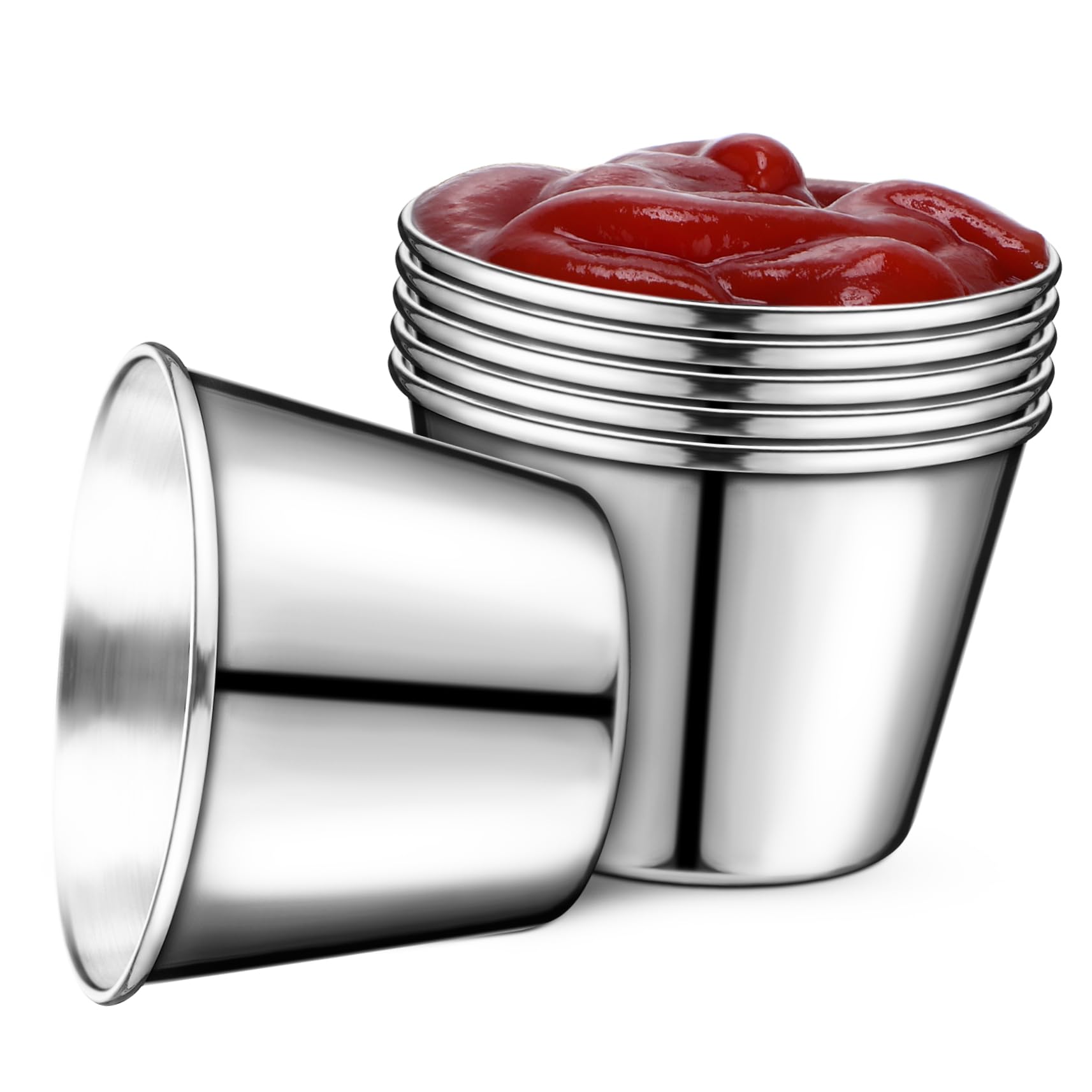 VINTORKY 6 Pcs Stainless Steel Condiment Cups Versatile Ketchup and Sauce Containers for Kitchen Restaurants and Picnics Easy to Clean and Store for Vinegar and Grill Sauce