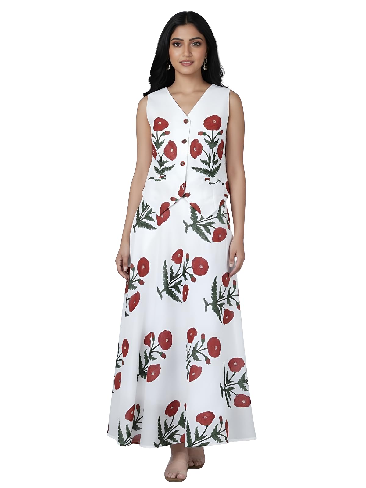 leriya fashion Skirt Co-ord Set | Ivory Floral Printed Sleeveless Top & Long Skirts | Summer Co Ord Set for Women Stylish | Dress for Woman | Skirt and Top for Women Stylish Western Outfits-picture-41