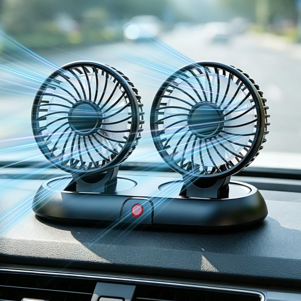 Wentylator samochodowy 5 V, obrót o 360 stopni, 3 prędkości silnego wiatru, wentylator samochodowy USB do pojazdów typu SUV RV (podwójna głowica)